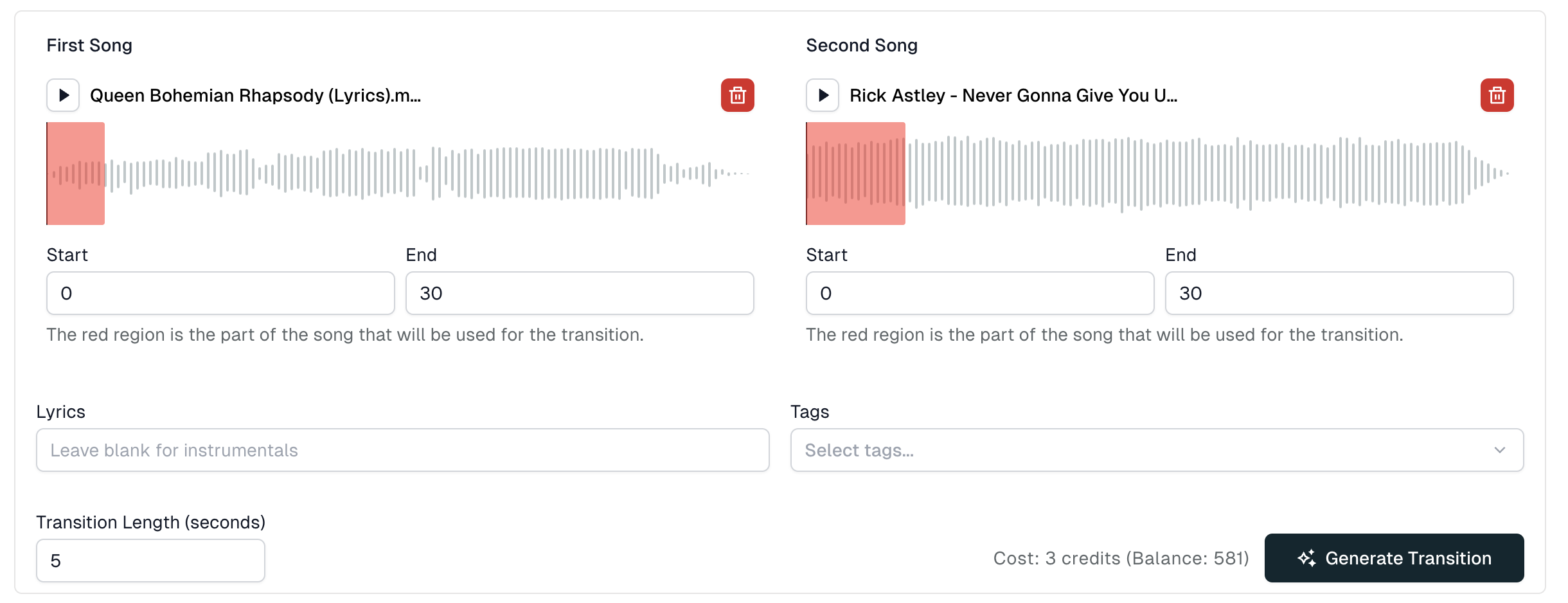 Customizable Transition Settings